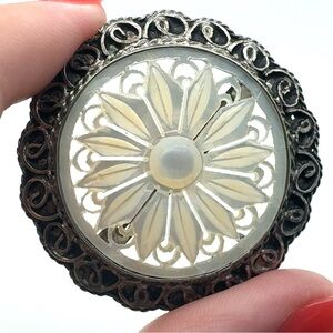 Jerusalem Sterling and Mother of Pearl Pin Pendant